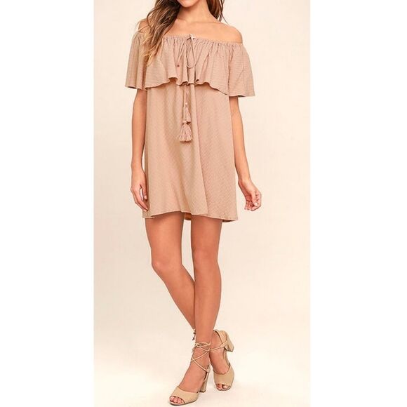NWT LULUS Melodic Blush Off Shoulder Shift Dress L - Picture 1 of 9